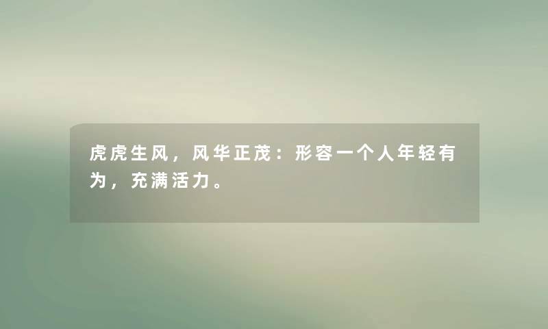 虎虎生风,风华正茂:形容一个人年轻有为,充满活力。 虎虎生风,风华正茂:形容一个人年轻有为,充满活力。