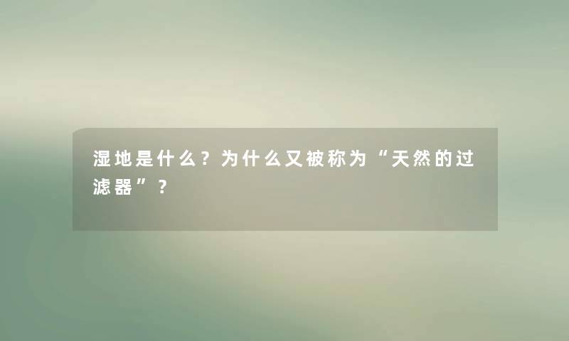 湿地是什么？为什么又被称为“天然的过滤器”？