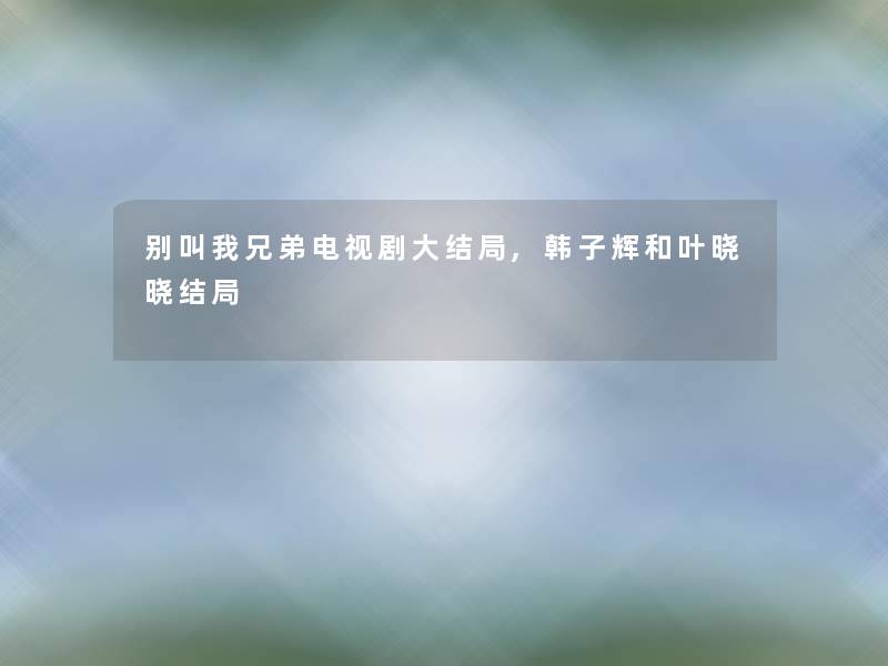 别叫我兄弟电视剧大结局,韩子辉和叶晓晓结局