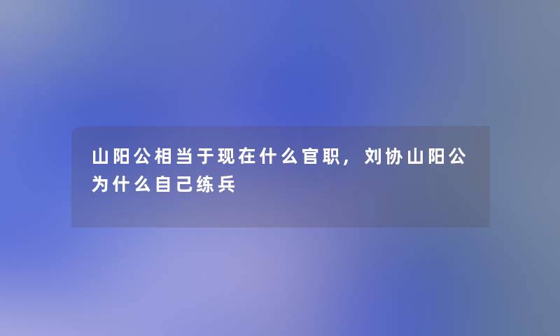 山阳公相当于什么官职,刘协山阳公为什么自己练兵 山阳公相当于什么官职,刘协山阳公为什么自己练兵